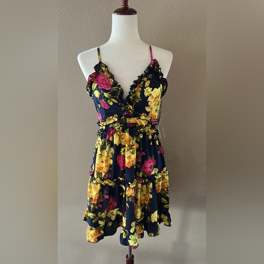 Floral Navy and Yellow Dress - Picture 3 of 10